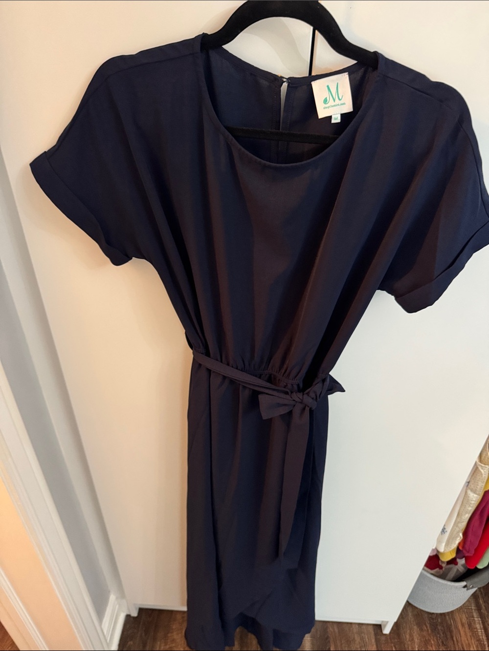 Sho the mint-Navy Short-Sleeve Belted Maxi Dress